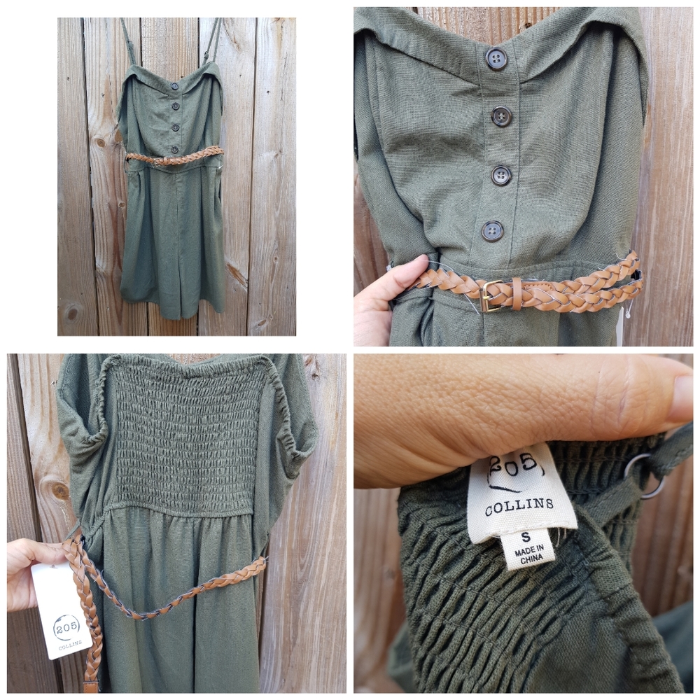 205 Collins women short romper with belt, green